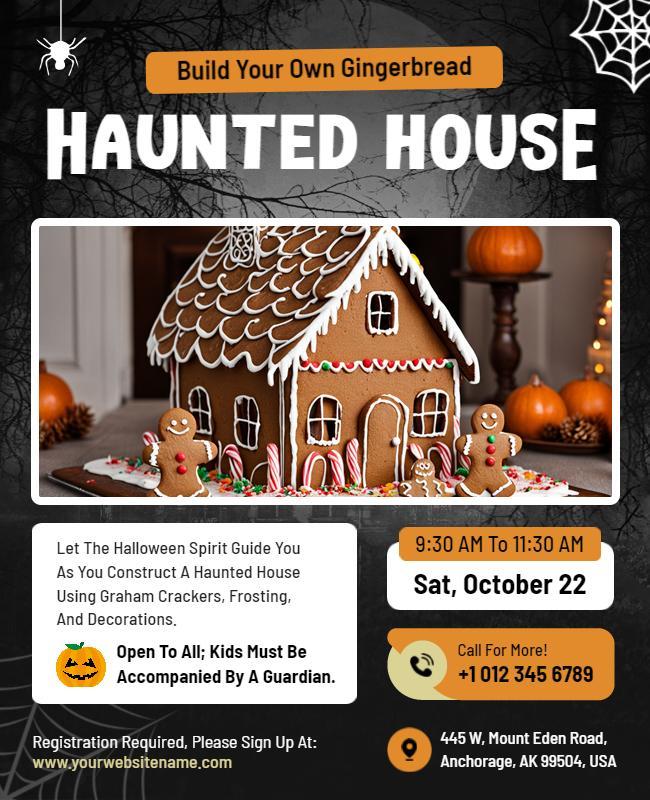 Halloween Gingerbread Haunted House Workshop Flyer Template