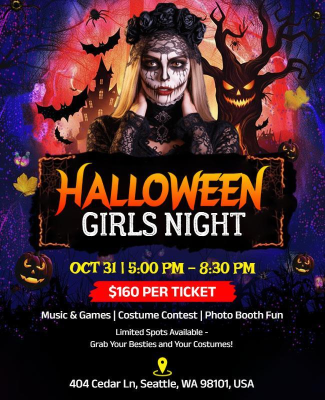 Halloween Girls Night Costume Party Flyer Template