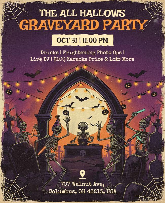 Halloween Graveyard Party Invitation Flyer Template
