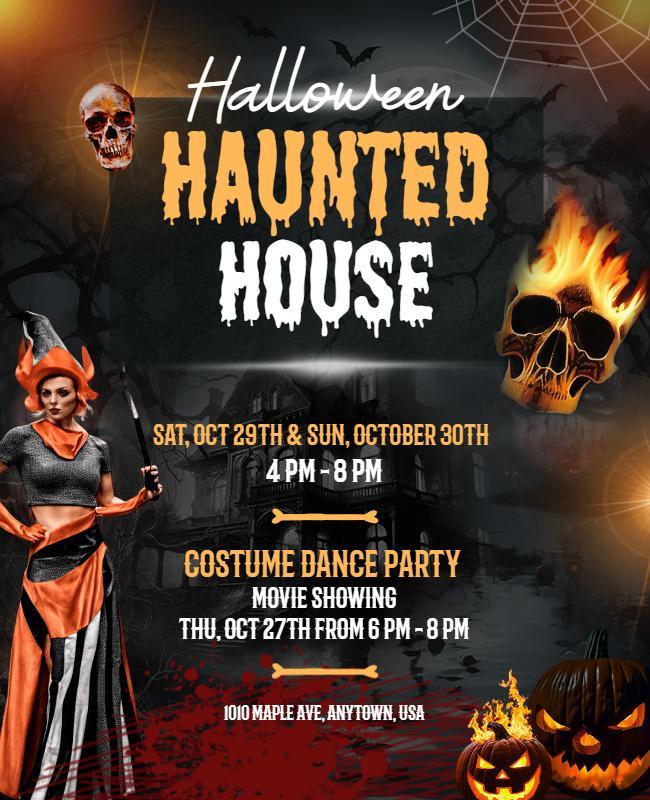 Spooky Halloween Haunted House Party Flyer Template