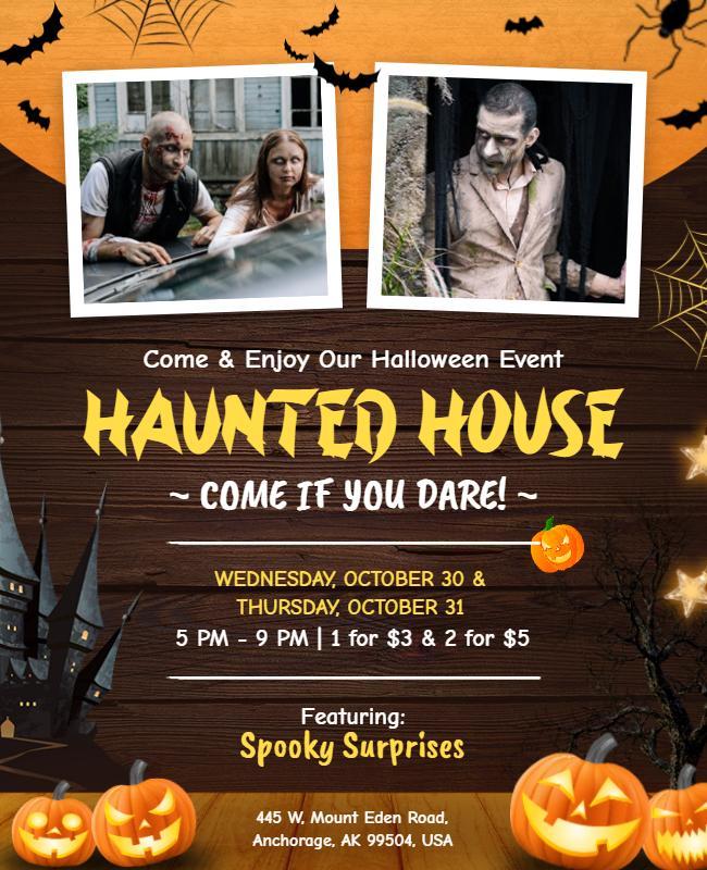 Haunted House Festive Halloween Spooky Surprises Flyer Template