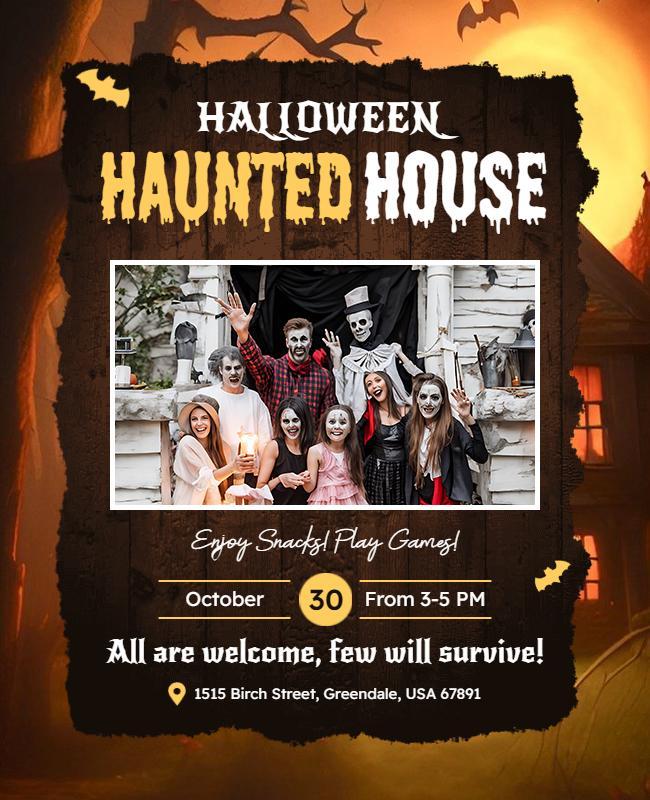 Spooky Halloween Haunted House Festivities Flyer Template