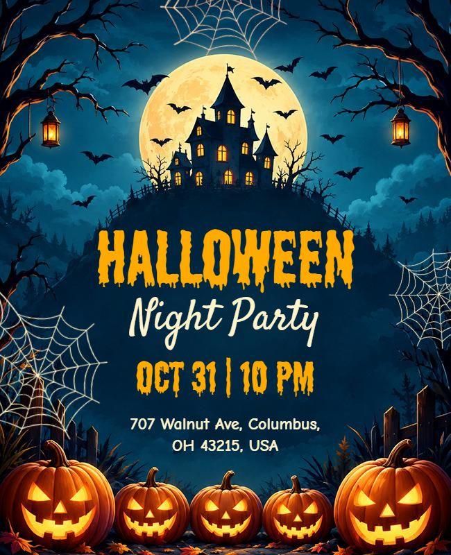 Halloween Haunted House Night Party Poster Template