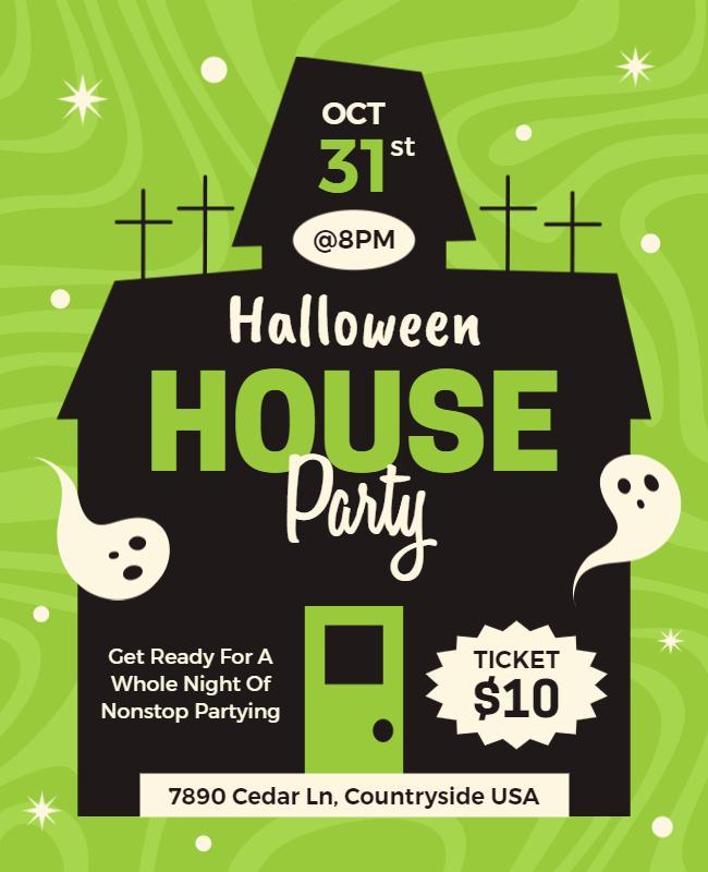 Spooky Green Halloween House Party Flyer Template