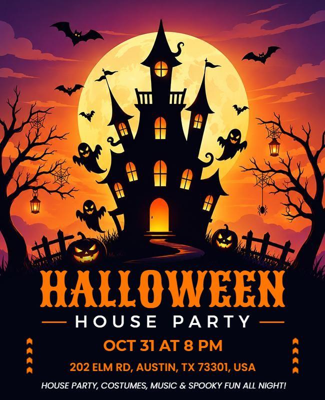 Halloween House Party Event Poster Template