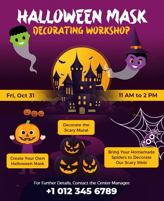 Halloween Mask Decorating Workshop Flyer Template