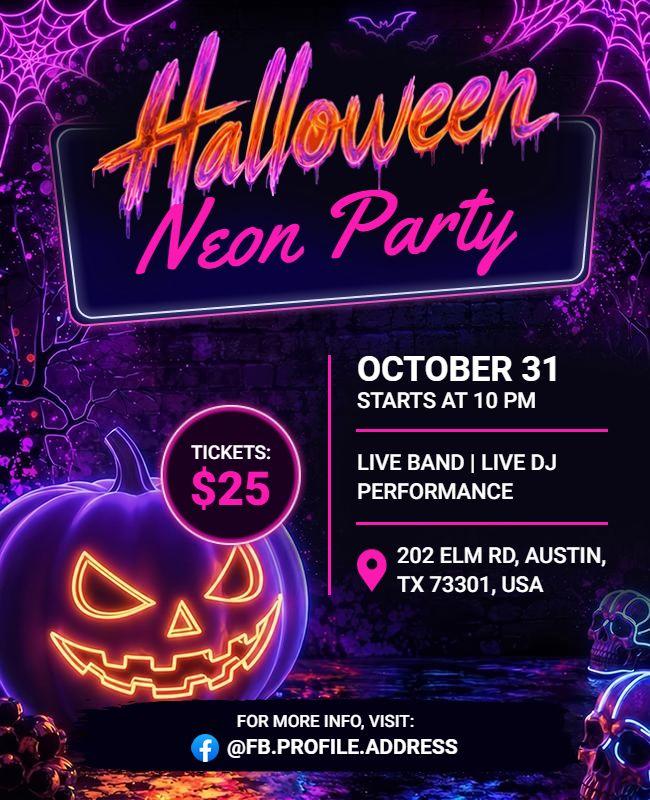 Halloween Neon Party Event Flyer Template