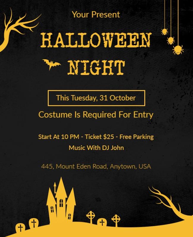 Spooky Black Halloween Night Costume Party Flyer Template