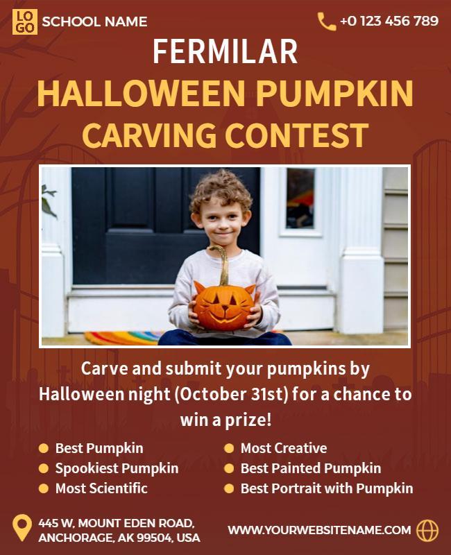 Festive Orange Halloween Pumpkin Carving Contest Flyer Template