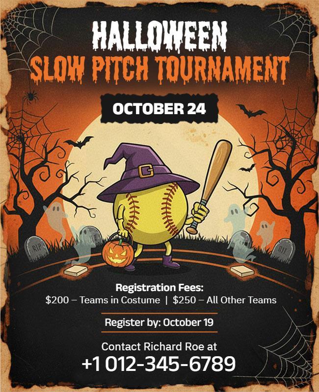 Halloween Slow Pitch Softball Tournament Flyer Template