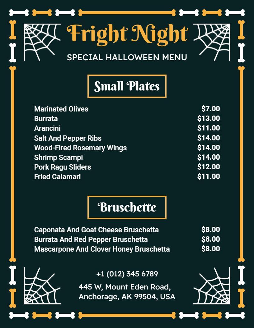 Halloween Styled Dark Themed Festive Dinner Menu Template