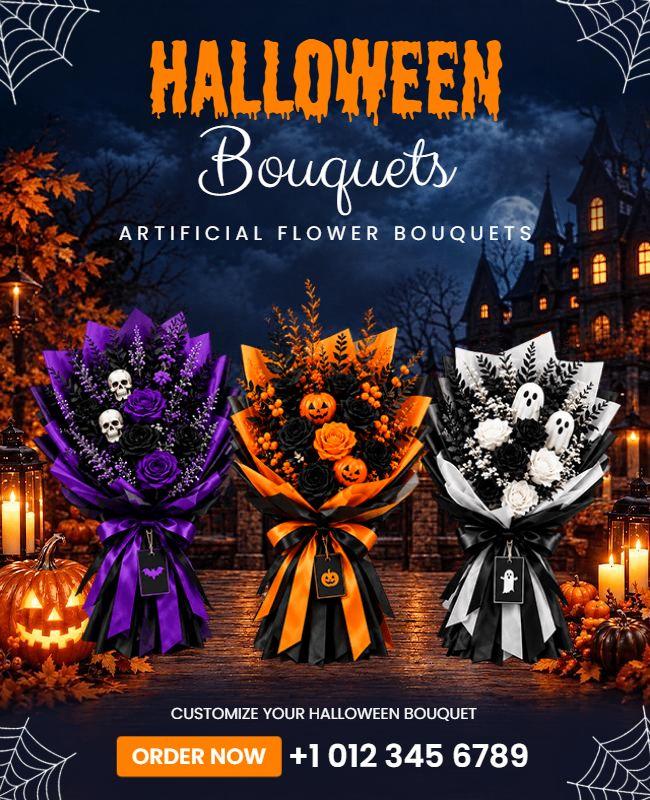 Halloween Themed Artificial Flower Bouquets Poster Template