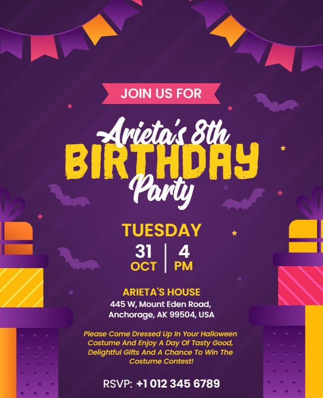 Halloween Themed Birthday Party Invitation Flyer Template