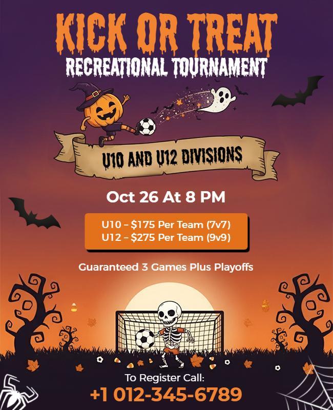 Halloween Themed Kick or Treat Soccer Tournament Flyer Template