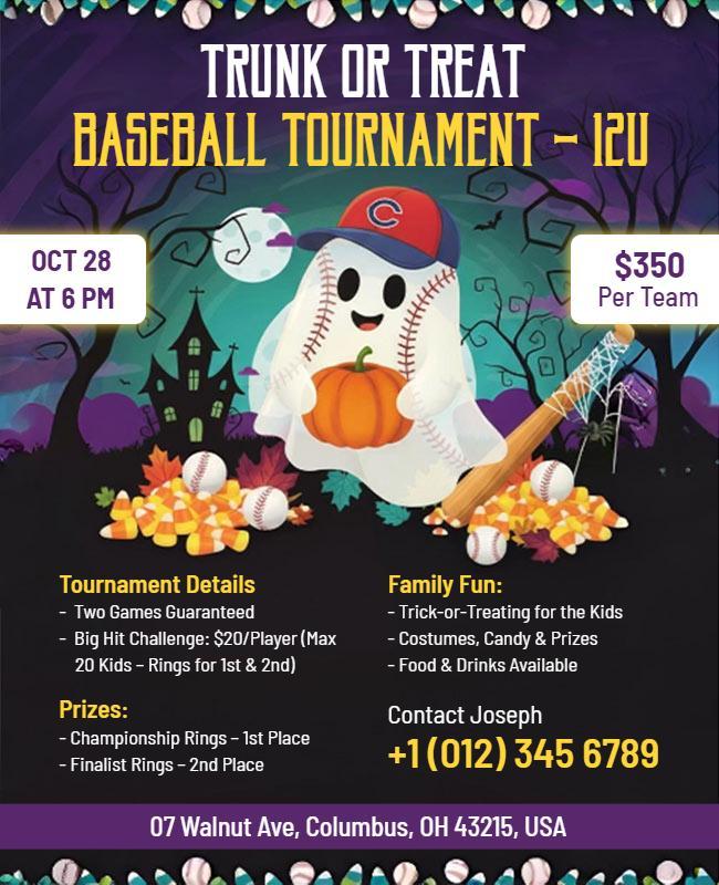Halloween Trunk or Treat Baseball Tournament Flyer Template