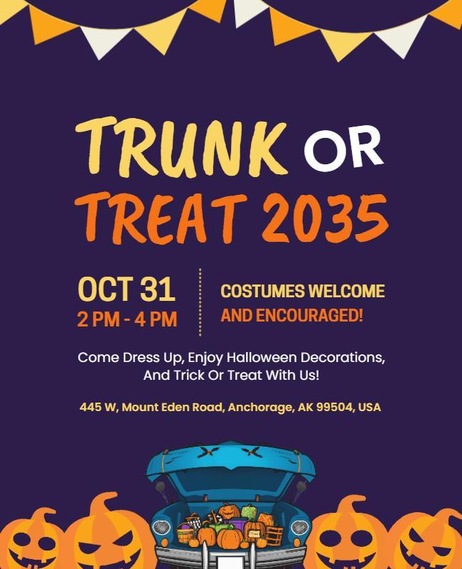 Festive Orange Halloween Trunk or Treat Community Flyer Template