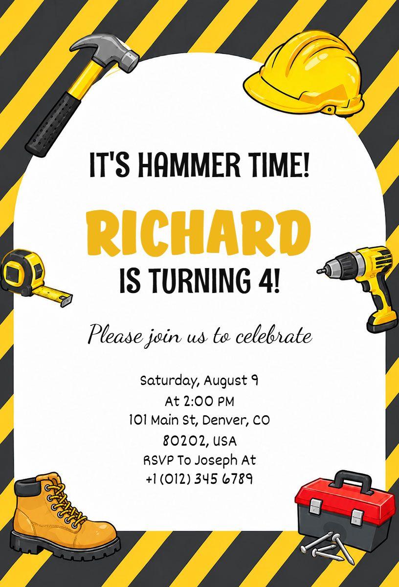 Hammer Time Birthday Celebration Invitation Template