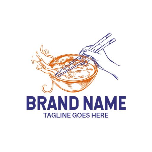 Hand Holding Chopsticks with Delicious Noodles Bowl Logo Template