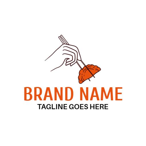 Hand Holding Dumpling in Orange Symbolizing Chinese Food Logo Template