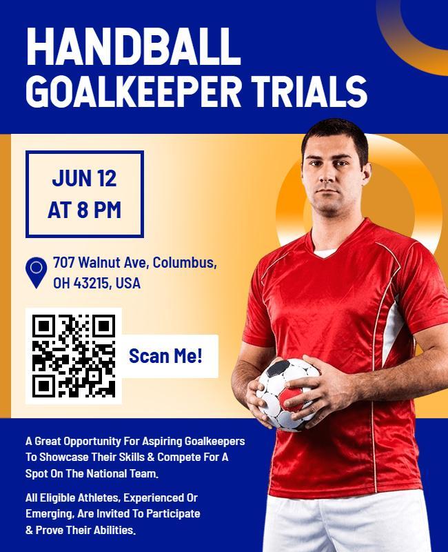 Handball Goalkeeper Trials Event Poster Template