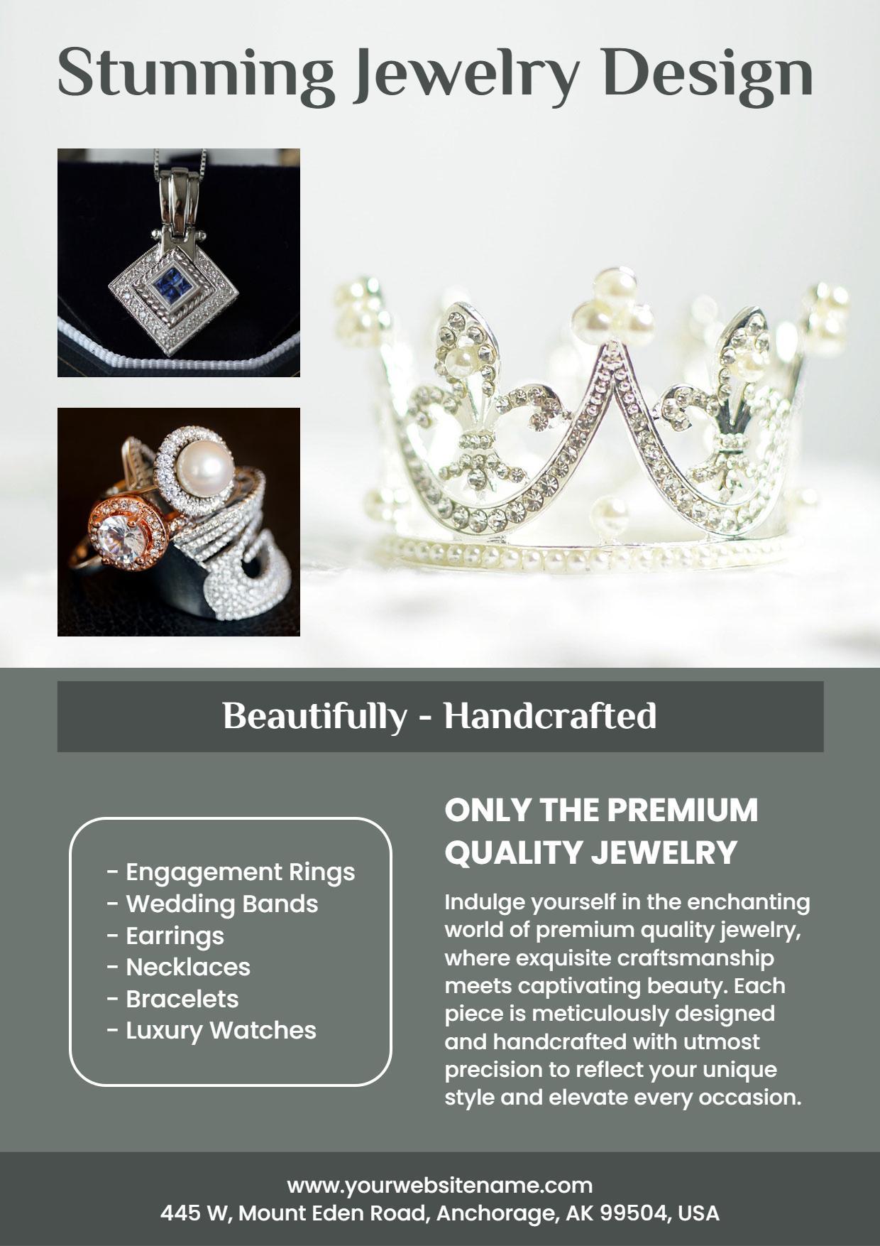 Handcrafted Luxury Jewelry Promotion A4 Flyer Template