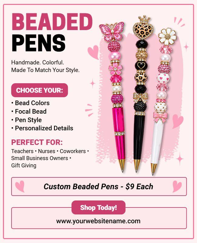 Handmade Beaded Pens Promotional Flyer Template