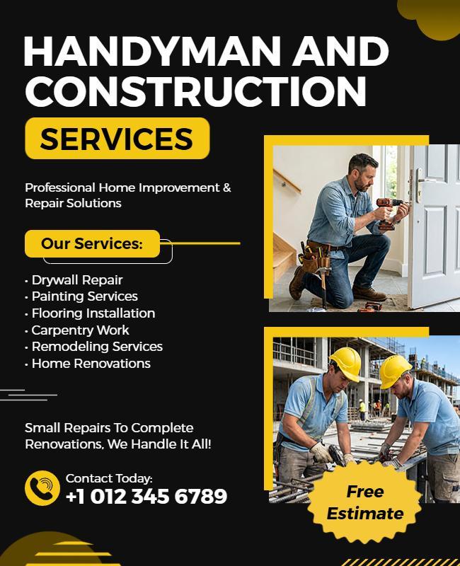 Handyman and Construction Services Promotional Flyer Template