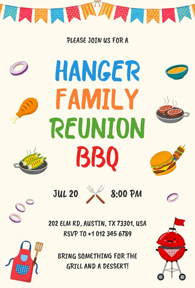 Hanger Family Reunion Fun BBQ Party Invitation Template