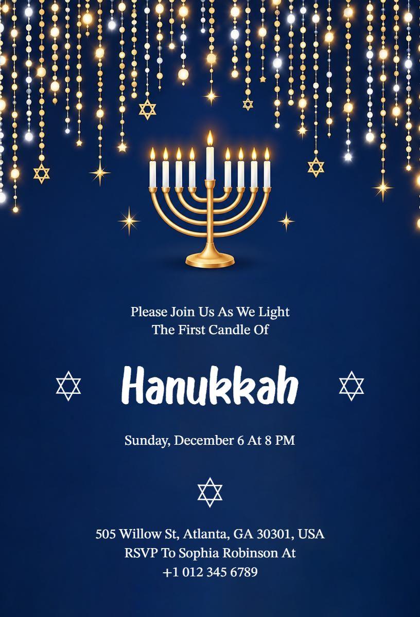Hanukkah Candle Lighting Ceremony Invitation Template