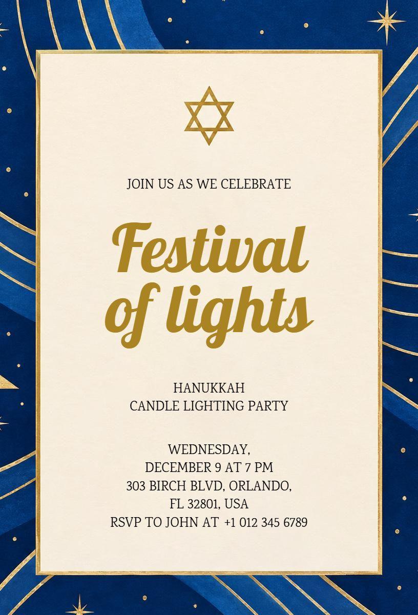 Hanukkah Candle Lighting Party Invitation Template