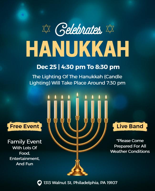 Hanukkah Celebration Candle Lighting Event Flyer Template