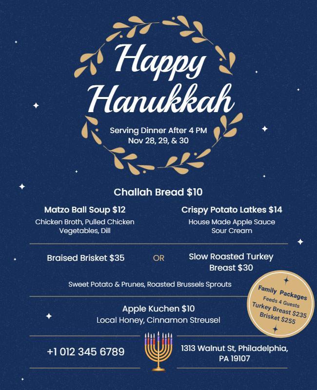 Hanukkah Celebration Dinner Event Flyer Template