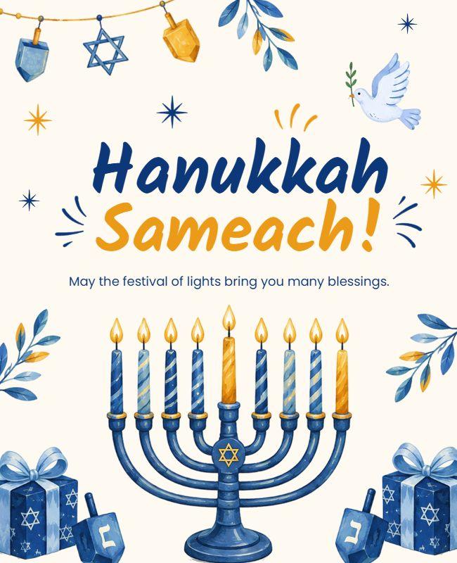 Hanukkah Celebrations with Menorah and Gifts Poster Template