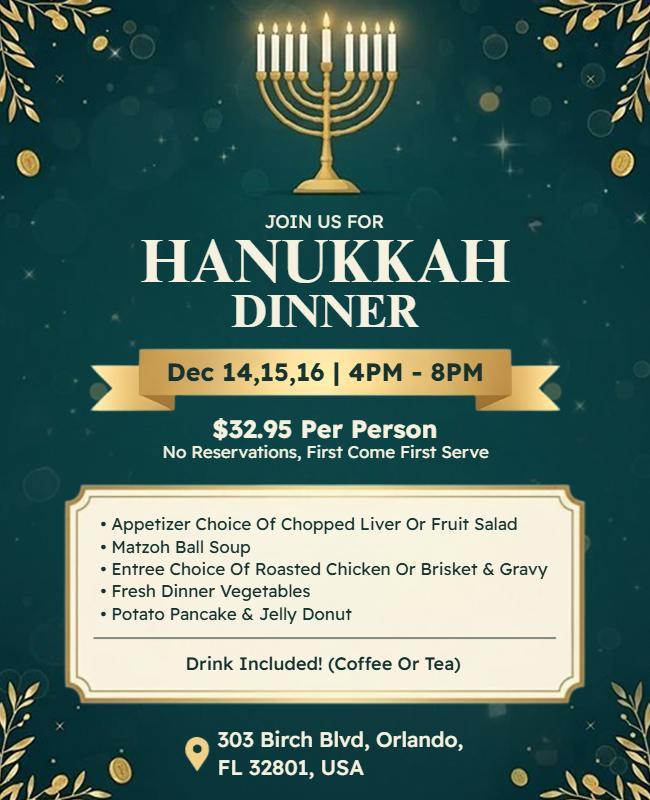 Hanukkah Dinner Celebration Flyer Template