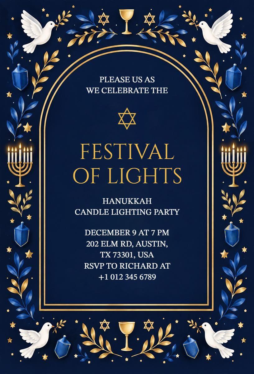 Hanukkah Festival of Lights Celebration Invitation Template