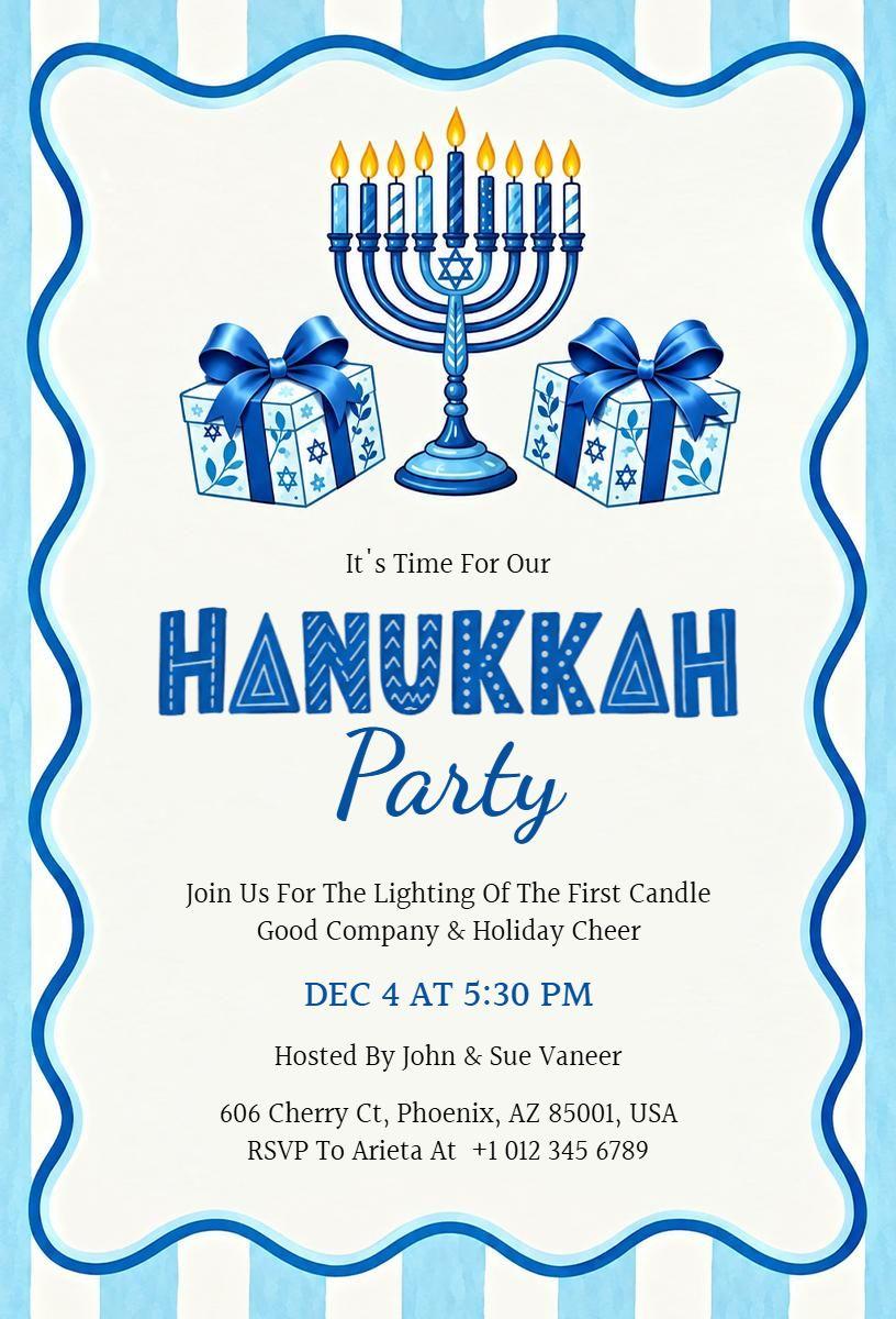 Hanukkah Party Celebration Invitation Template