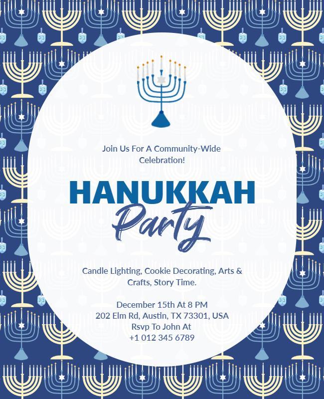 Hanukkah Party Invitation with Menorah Design Flyer Template
