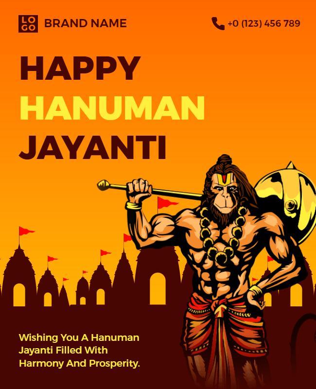 Festive Orange Hanuman Jayanti Celebration Greeting Flyer Template