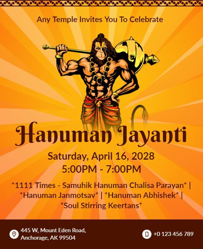 Festive Orange Hanuman Jayanti Spiritual Celebration Flyer Template