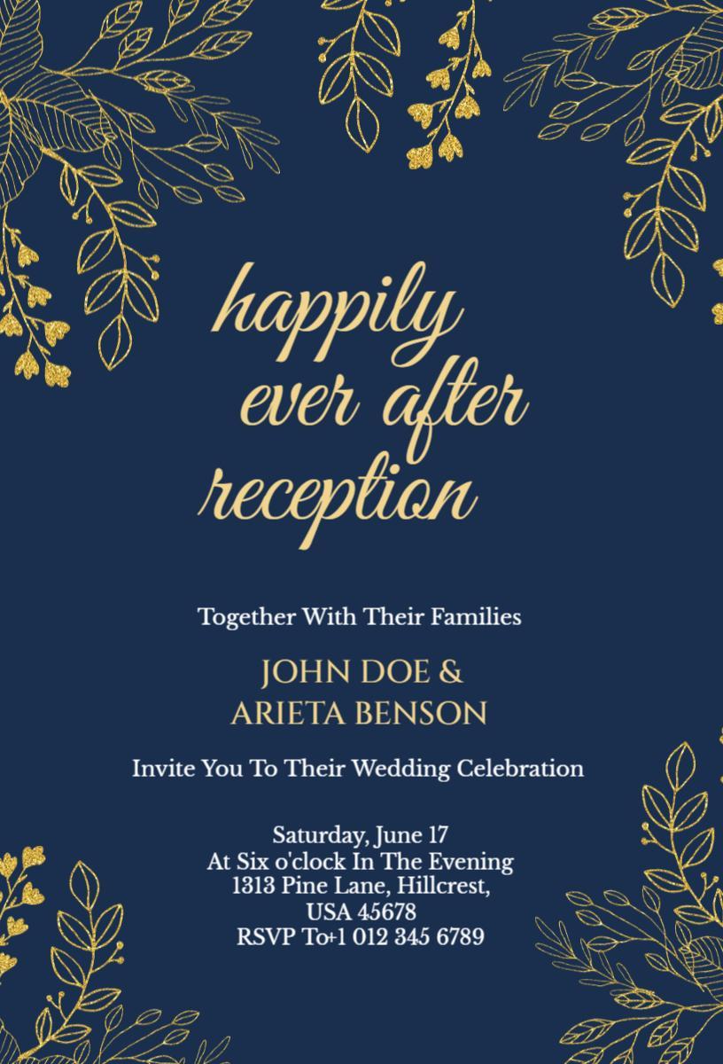 Happily Ever After Elegant Wedding Reception Invitation Template