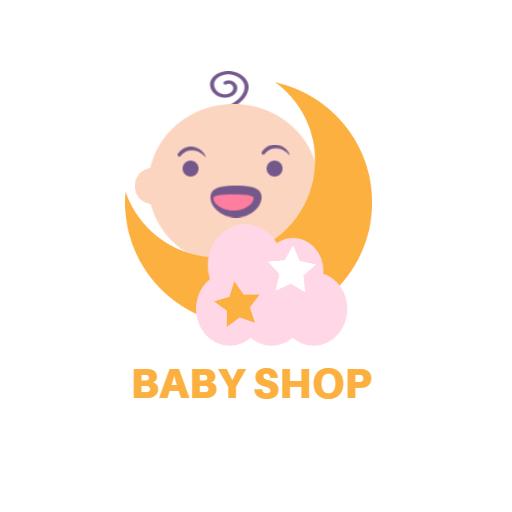 Happy Baby Icon Surrounded by Soft Clouds in Baby Shop Logo Template