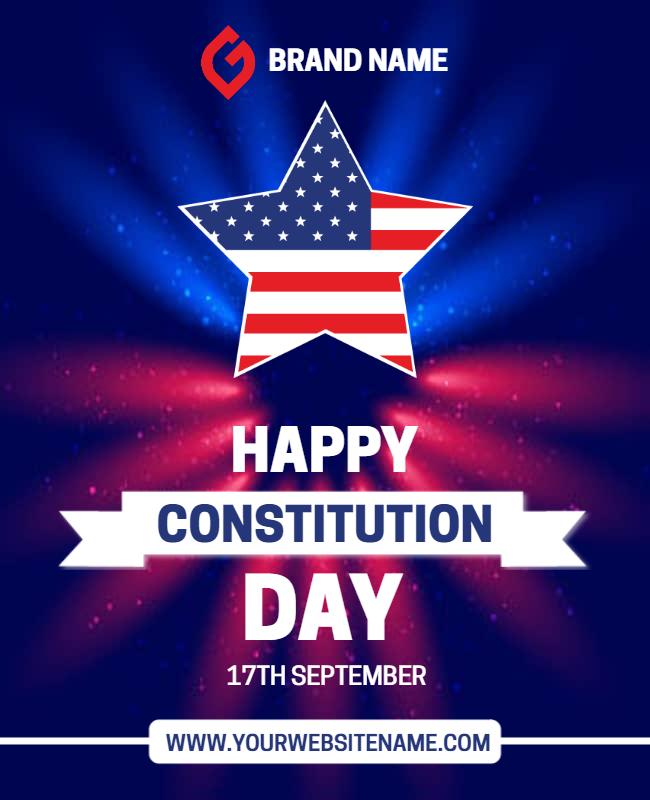 Patriotic Blue Red Star Constitution Day Celebration Flyer Template