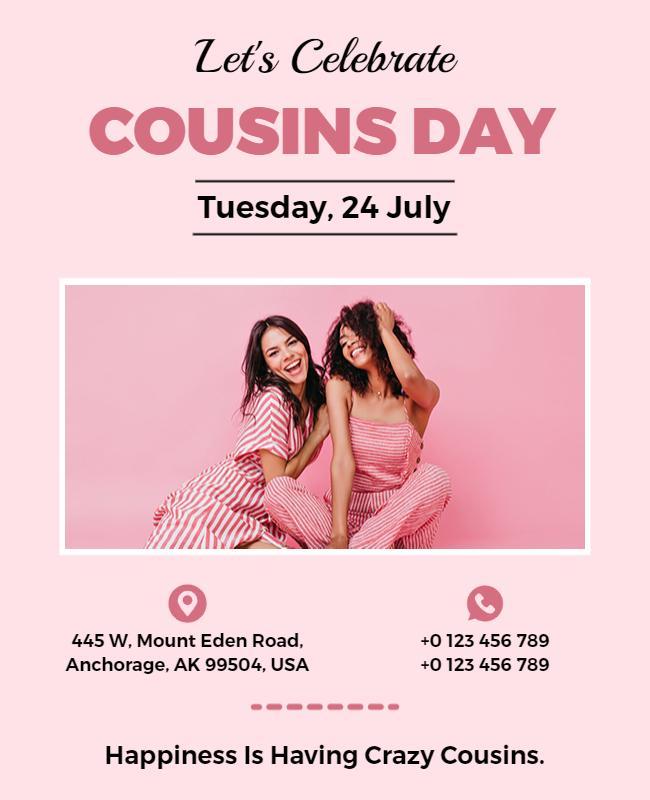 Playful Pink Cousins Day Celebration Flyer Template