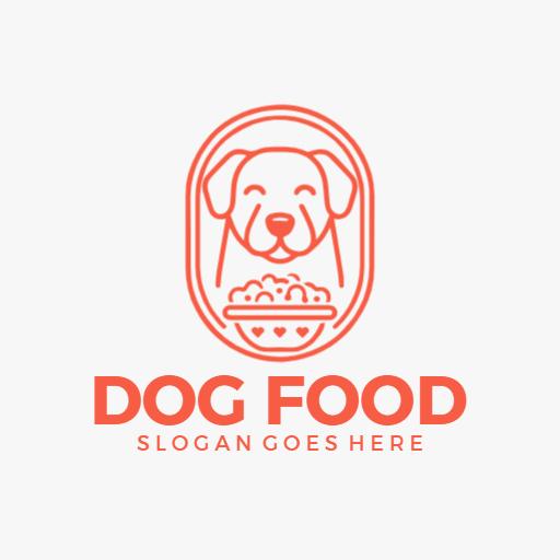 Happy Dog Illustration with Heart and Bowl for Dog Food Logo Template