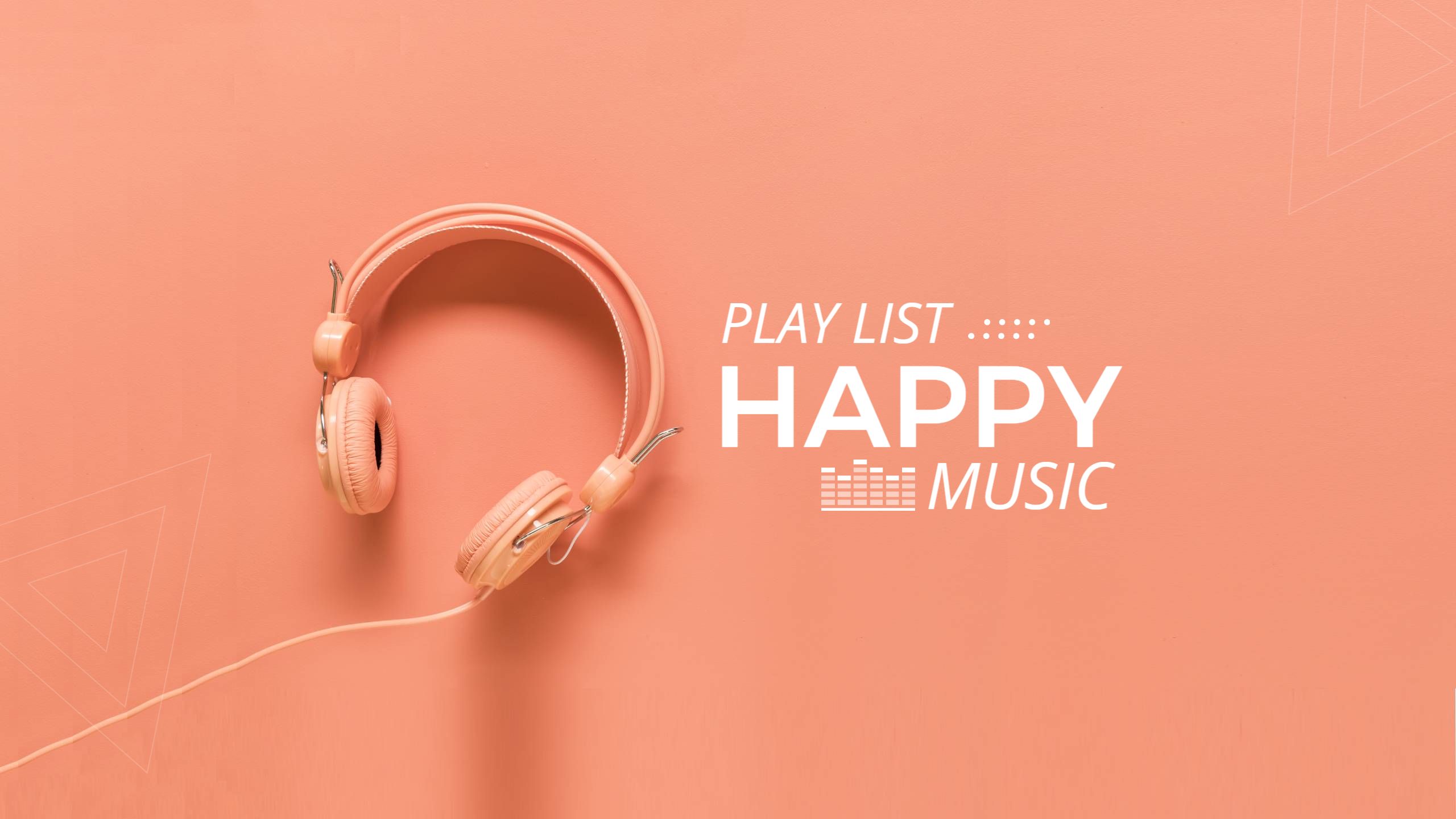Happy Music Playlist with Soft Pink Headphones YouTube Banner Template