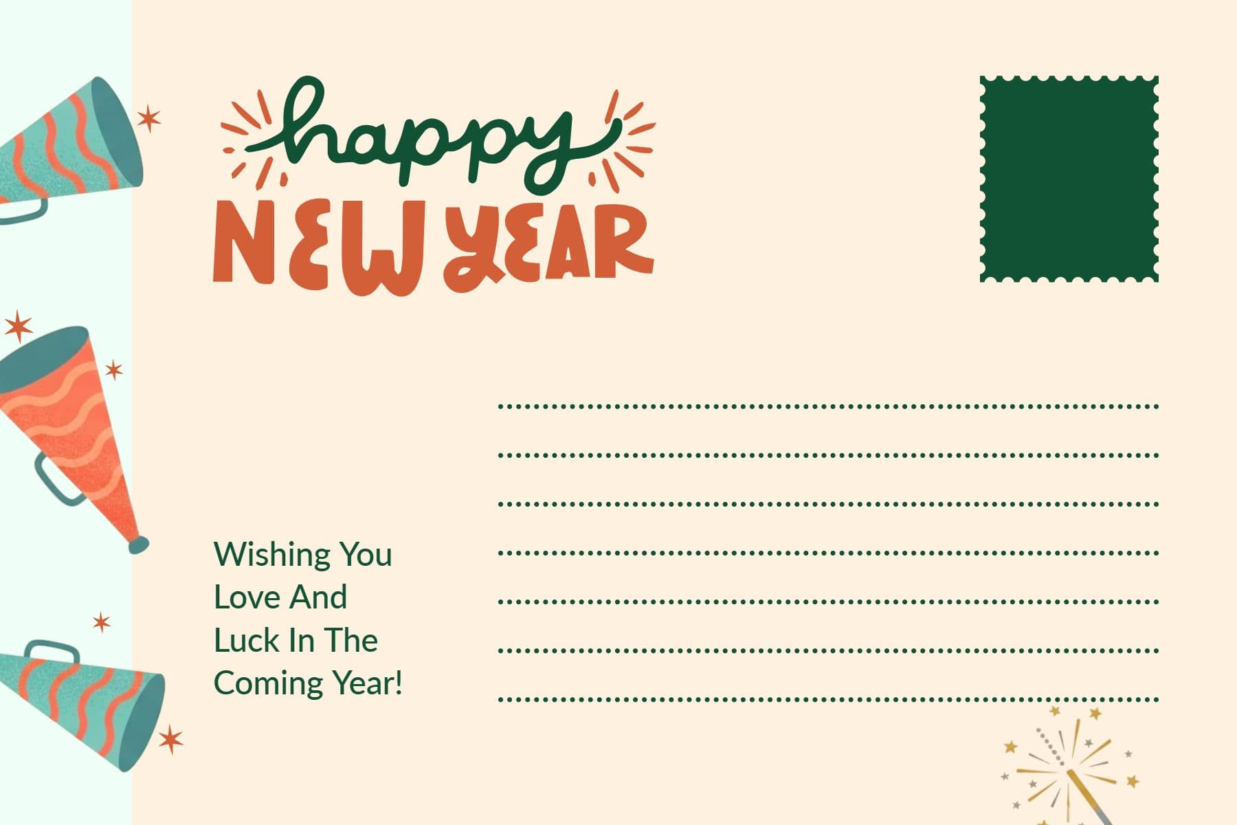 Happy New Year Greetings Postcard Template