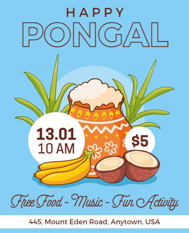 Colorful Illustrated Happy Pongal Festival Flyer Template