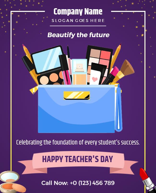 Creative Makeup Tools Design for Happy Teacher's Day Flyer Template