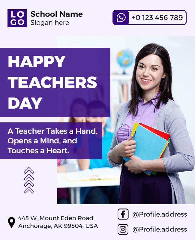 Vibrant Purple Happy Teachers Day Appreciation Flyer Template