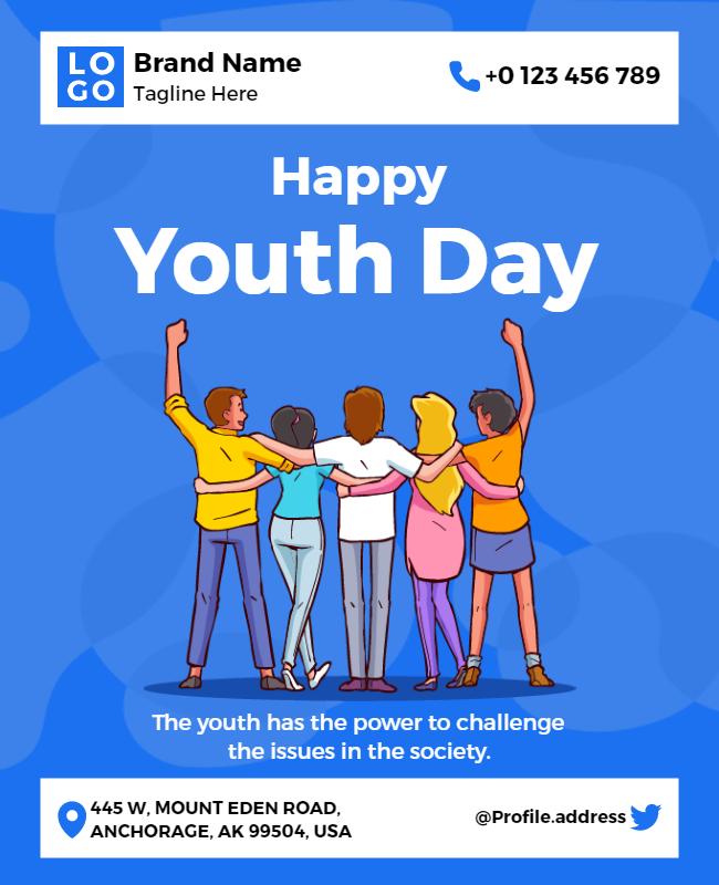 Joyful Blue Multi-Ethnic Youth Day Celebration Flyer Template